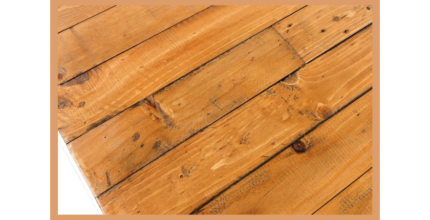 Zoom sur la texture du plateau de la table CAVARA en bois de pin 300cm avec pieds en X