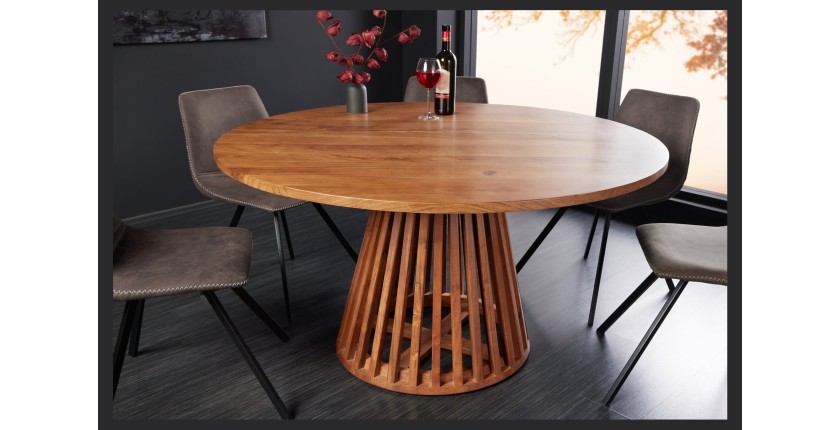 Table de salle à manger TALMA 130 cm – Plateau rond en acacia verni – Esprit rustique et chaleureux