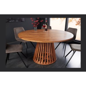 Table de salle à manger TALMA 130 cm – Plateau rond en acacia verni – Esprit rustique et chaleureux