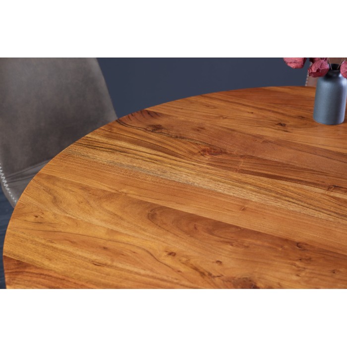 Table de salle à manger TALMA 130 cm – Plateau rond en acacia verni – Esprit rustique et chaleureux