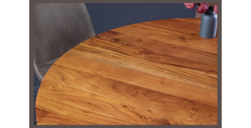 Table de salle à manger TALMA 130 cm – Plateau rond en acacia verni – Esprit rustique et chaleureux