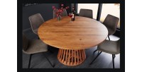 Table de salle à manger TALMA 130 cm – Plateau rond en acacia verni – Esprit rustique et chaleureux