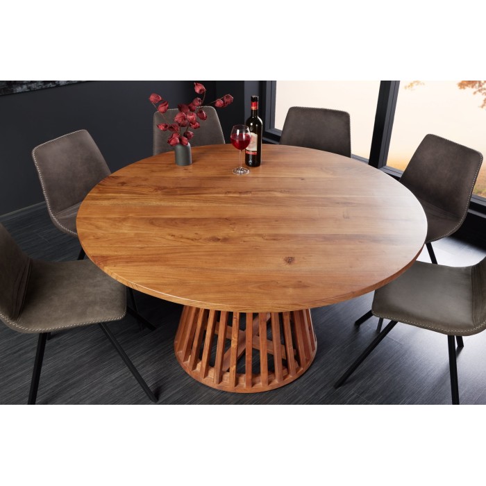 Table de salle à manger TALMA 130 cm – Plateau rond en acacia verni – Esprit rustique et chaleureux