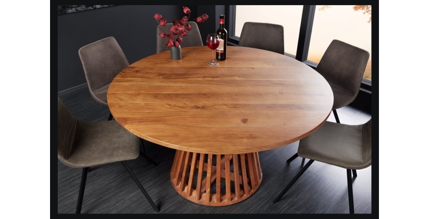 Table de salle à manger TALMA 130 cm – Plateau rond en acacia verni – Esprit rustique et chaleureux