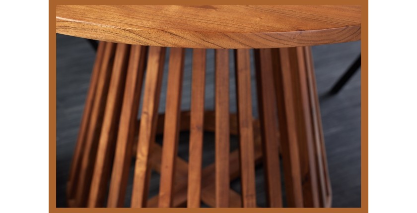 Table de salle à manger TALMA 130 cm – Plateau rond en acacia verni – Esprit rustique et chaleureux