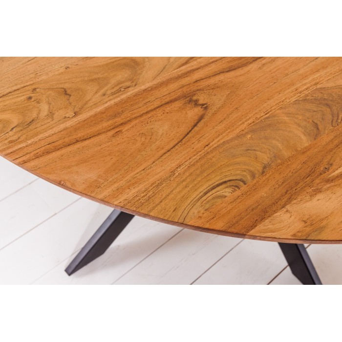 Table de salle à manger SOLARA 130 cm – Plateau rond en acacia massif et pieds métal noir – Style industriel chic