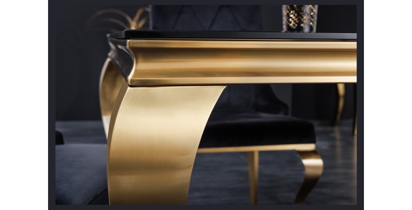 Zoom sur la tranche de la table VELENA dorée 180cm