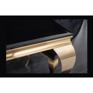 Zoom sur le coin de la table VELENA dorée 180cm