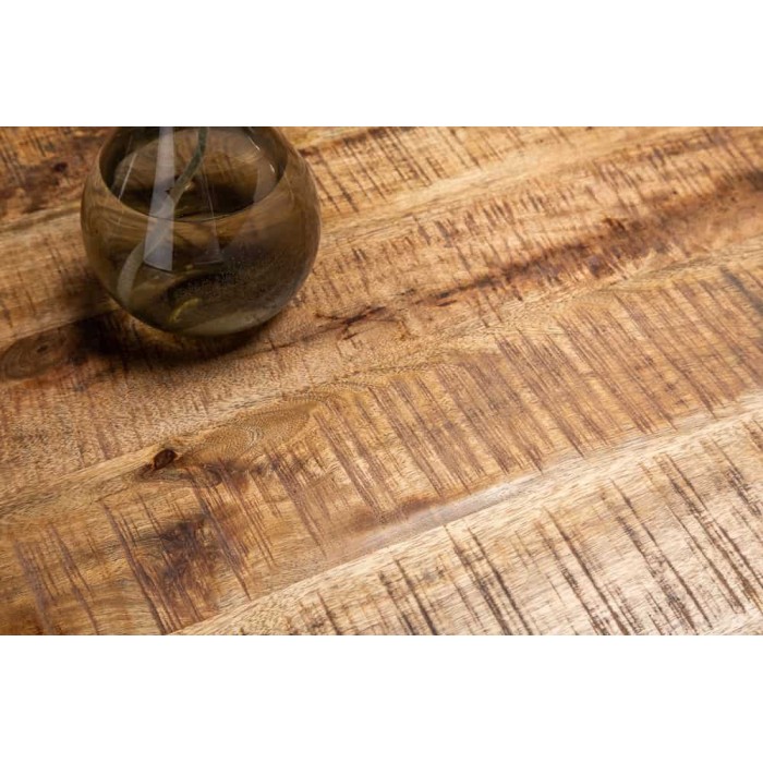 Table SOLARA 160 cm – Plateau en bois de manguier verni et structure en métal noir – Design industriel et charme unique