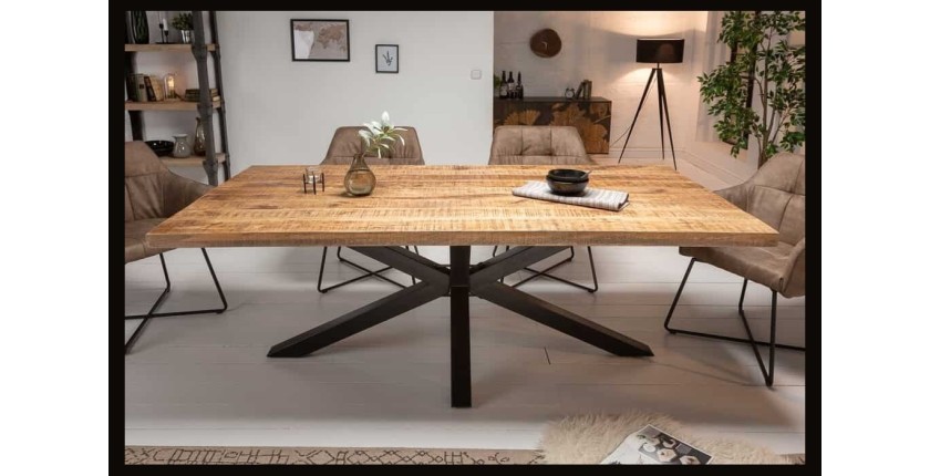 Table rectangulaire SOLARA en manguier 160cm vu de face