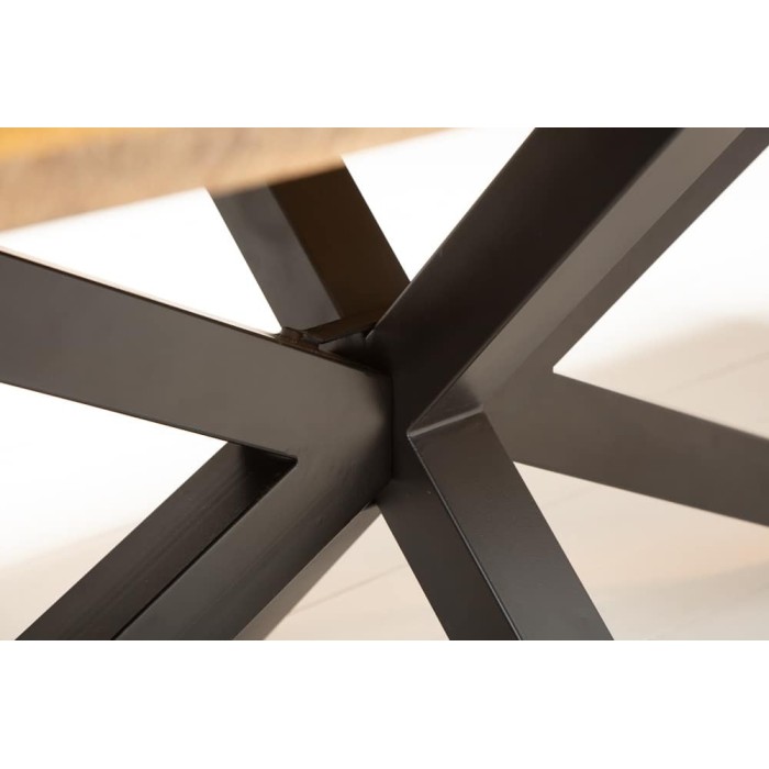 Table SOLARA 160 cm – Plateau en bois de manguier verni et structure en métal noir – Design industriel et charme unique