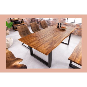 Table NALKO 200 cm – Plateau en bois massif d’acacia et structure en métal noir – Élégance industrielle et authenticité naturell