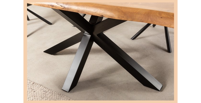 Zoom sur les pieds de la table ARKAYA en bois d'acacia 220cm