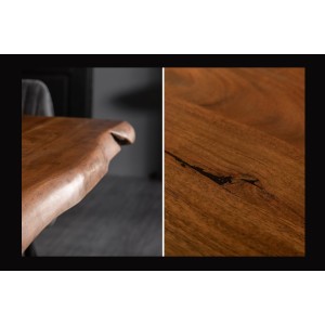 Table de salle à manger ARKAYA 180 cm – Plateau en bois massif d’acacia verni et structure en métal noir – Style industriel et n