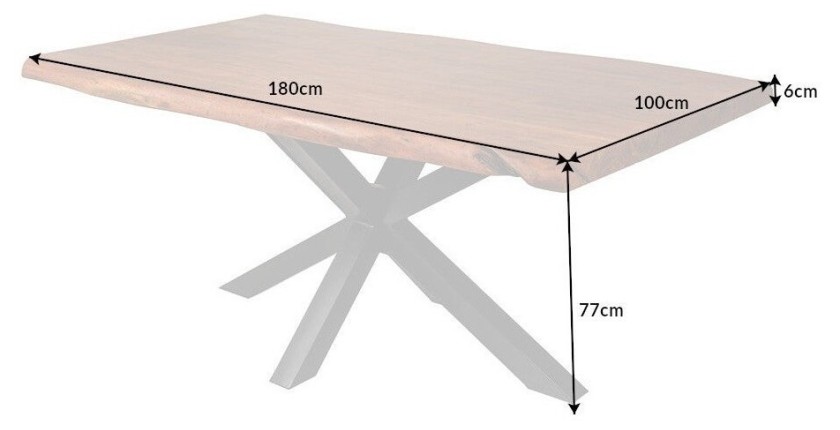 Table de salle à manger ARKAYA 180 cm – Plateau en bois massif d’acacia verni et structure en métal noir – Style industriel et n