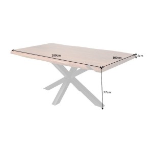 Table de salle à manger ARKAYA 180 cm – Plateau en bois massif d’acacia verni et structure en métal noir – Style industriel et n
