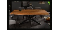 Table de salle à manger ARKAYA 180 cm – Plateau en bois massif d’acacia verni et structure en métal noir – Style industriel et n