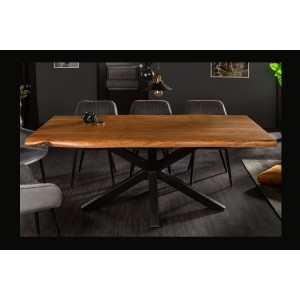 Table de salle à manger ARKAYA 180 cm – Plateau en bois massif d’acacia verni et structure en métal noir – Style industriel et n