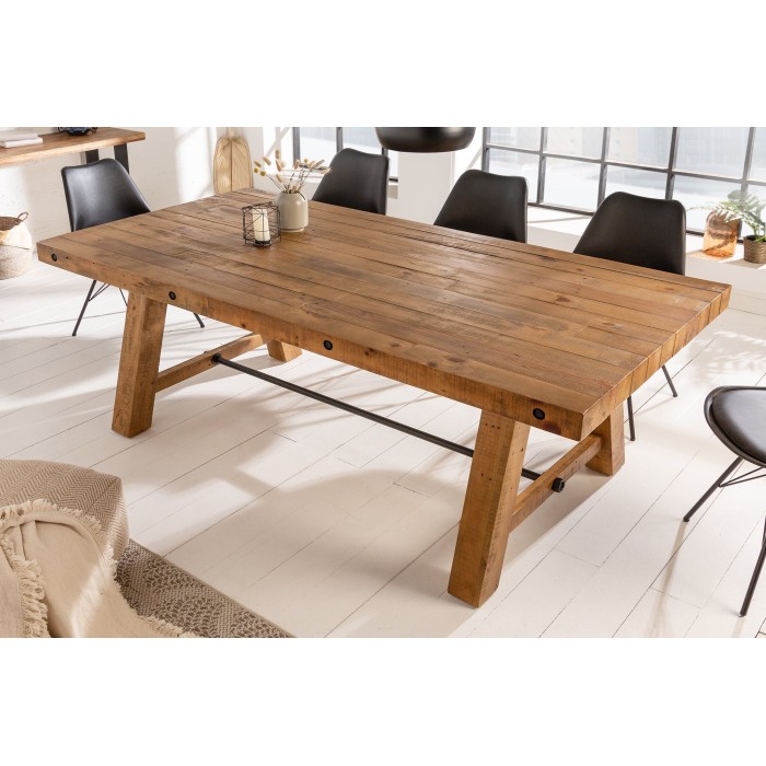 Table de salle à manger RANCHO 165 cm – Plateau en bois de pin recyclé verni – Style rustique et chaleureux