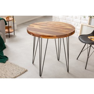 Table de salle à manger ORBO 80 cm – Plateau en bois de Sheesham verni et structure en métal noir – Style industriel