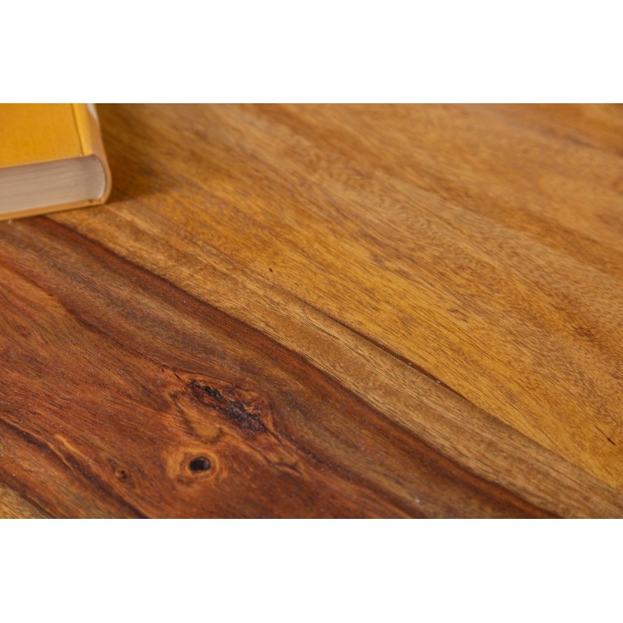 Table de salle à manger ORBO 120 cm – Plateau en bois de Sheesham verni et pieds en métal noir – Style industriel