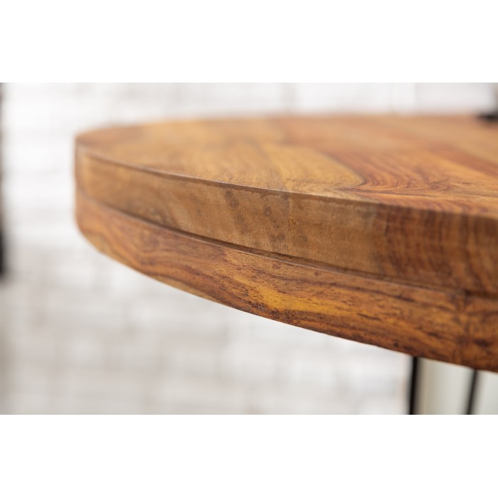 Table de salle à manger ORBO 120 cm – Plateau en bois de Sheesham verni et pieds en métal noir – Style industriel