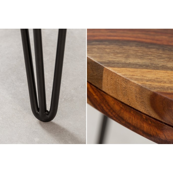 Table de salle à manger ORBO 120 cm – Plateau en bois de Sheesham verni et pieds en métal noir – Style industriel