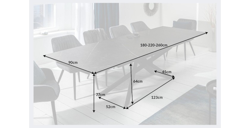 Table STELIX noire extensible jusqu'à 260cm dimensions
