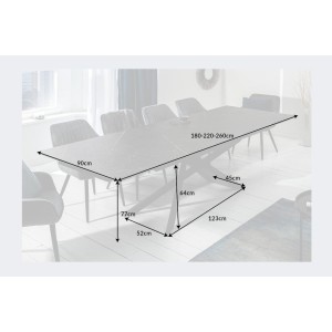 Table STELIX noire extensible jusqu'à 260cm dimensions