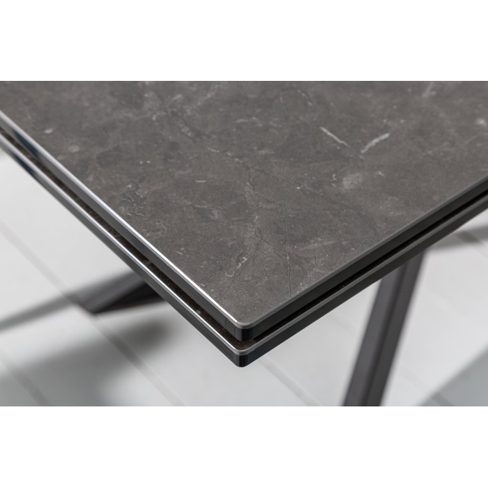 Table de salle à manger STELIX 180–220–260 cm – Plateau en céramique anthracite et verre trempé – Extensible
