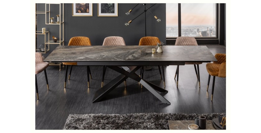 Table rectangulaire STELIX grise anthracite vu de face avec toutes les extensions