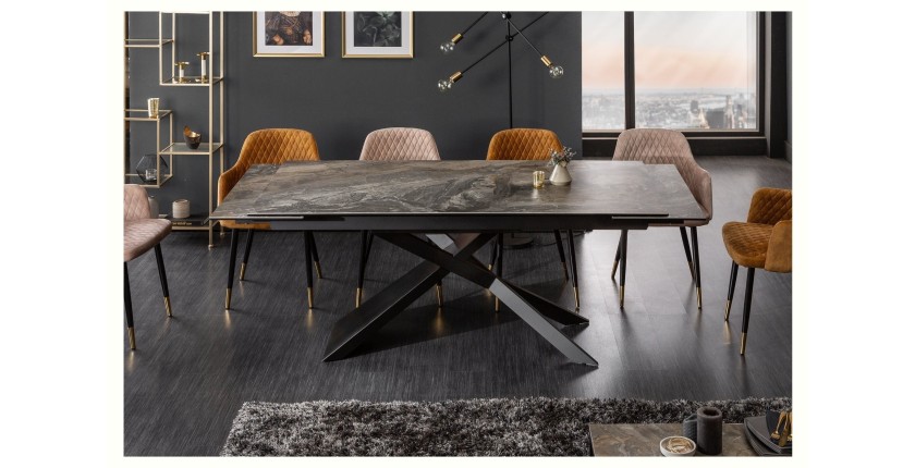 Table rectangulaire STELIX grise anthracite vu de face avec une extension