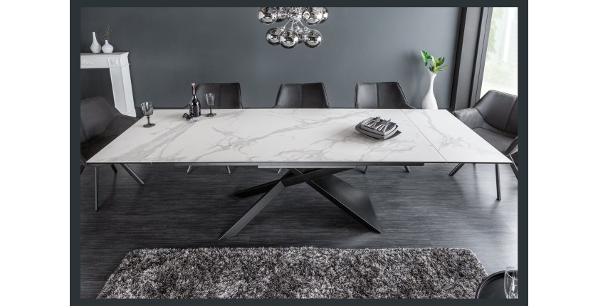 Table STELIX blanche vu de face avec toutes les extensions