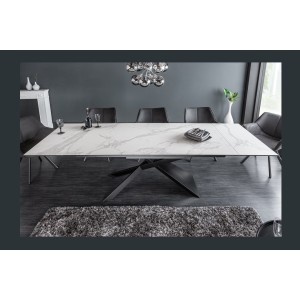 Table STELIX blanche vu de face avec toutes les extensions
