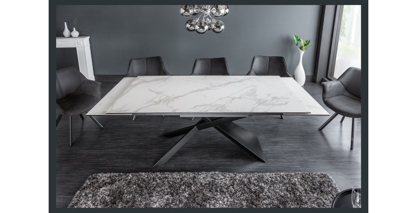 Table STELIX blanche vu de face avec le système d'extension