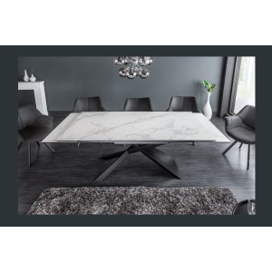 Table STELIX blanche vu de face avec le système d'extension