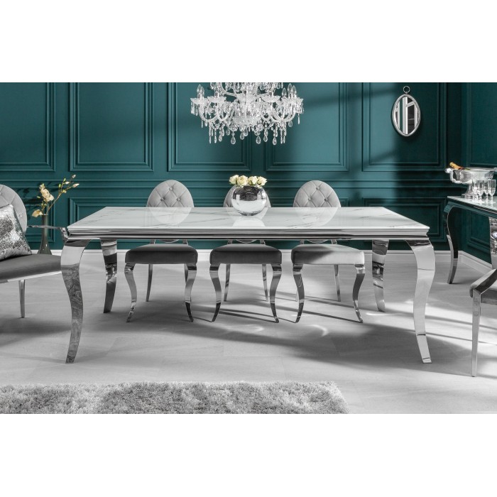 Table VELENA avec plateau blanc 200cm vu de face