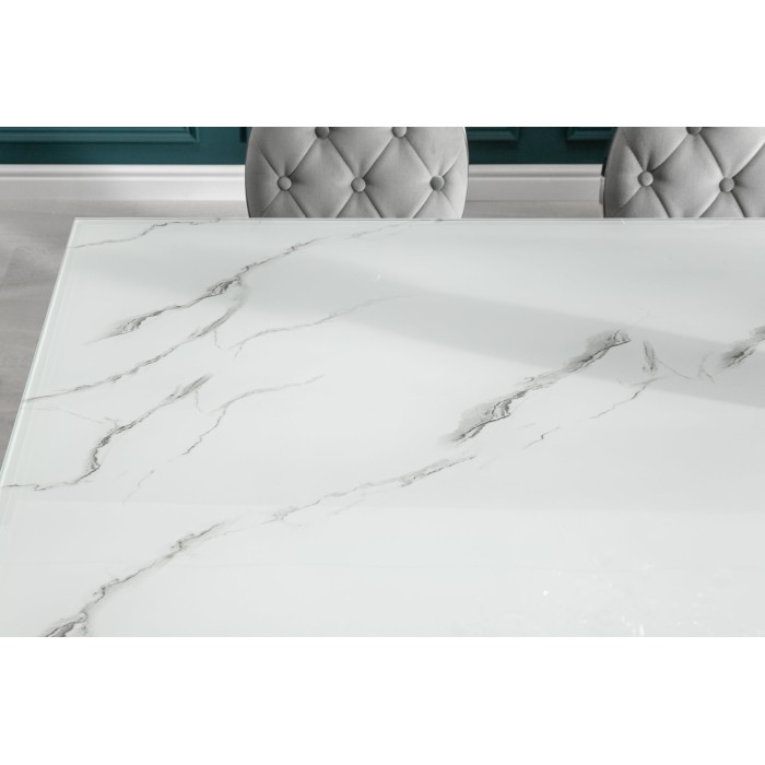 Zoom sur le plateau de la table VELENA avec plateau blanc 200cm
