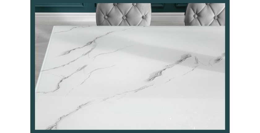 Zoom sur le plateau de la table VELENA avec plateau blanc 200cm