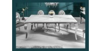 Table VELENA avec plateau blanc 200cm vu de face et de haut