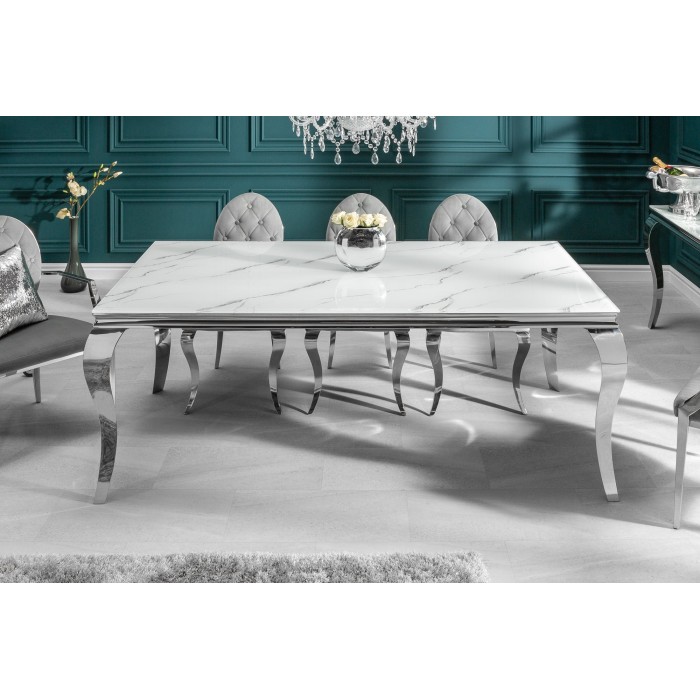 Table VELENA avec plateau blanc 200cm vu de face et de haut