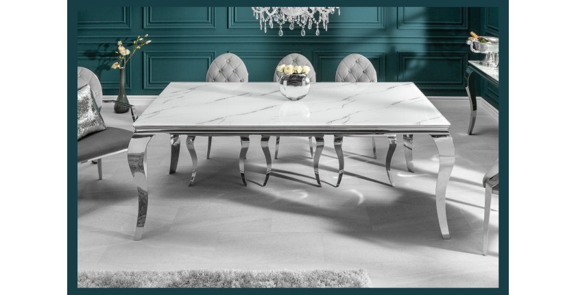 Table VELENA avec plateau blanc 200cm vu de face et de haut