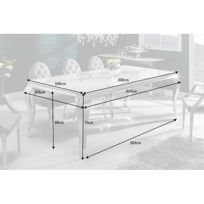 Table VELENA avec plateau blanc 200cm dimensions