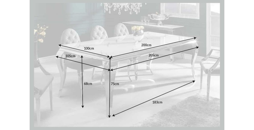 Table VELENA avec plateau blanc 200cm dimensions