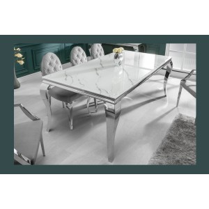 Table VELENA avec plateau blanc 180cm vu de côté