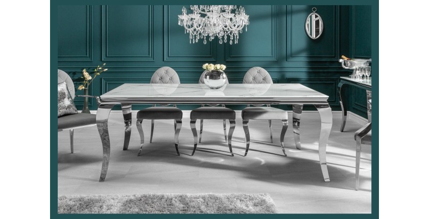 Table VELENA avec plateau blanc 180cm vu de face