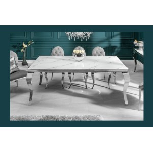 Table VELENA avec plateau blanc 180cm vu de face et de haut