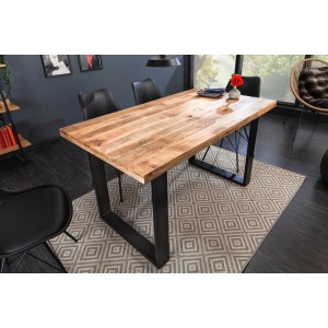 Table LODEN 120 cm – Plateau en bois massif de manguier verni – Pieds en U en métal noir