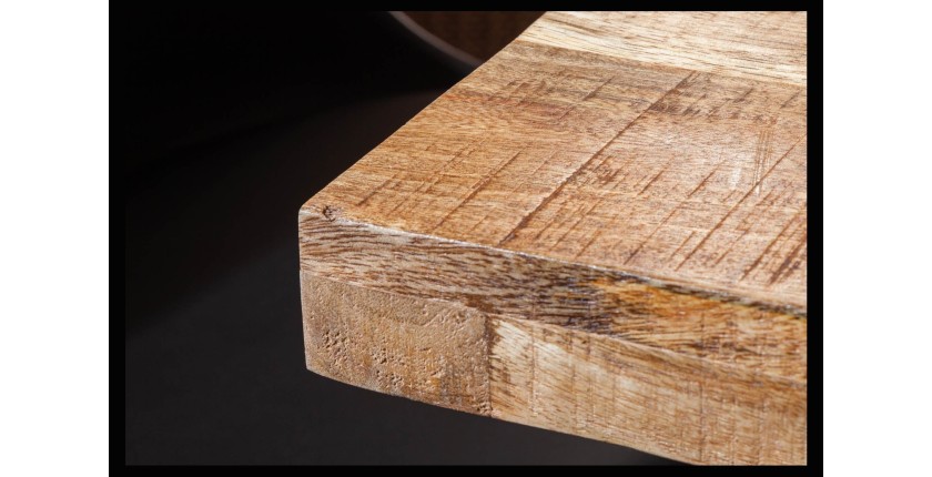 Zoom sur l'un des coins de la table LODEN 140cm en bois de manguier