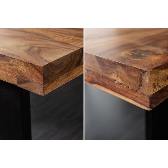 Table de salle à manger LODEN 200 cm – Plateau en bois massif de sheesham verni – Pieds en U en métal noir
